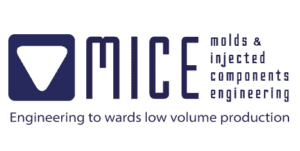 Lettermark de MICE Molds azul com slogan